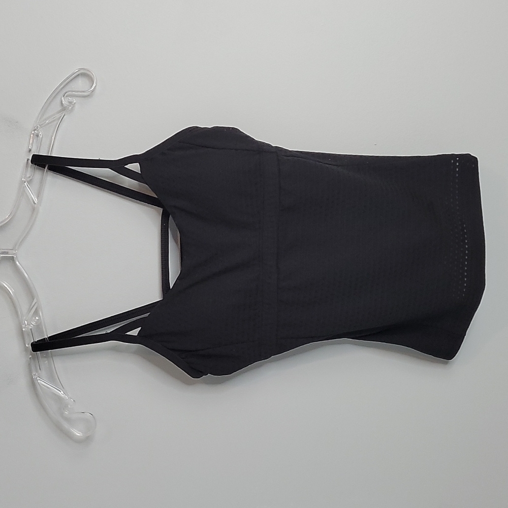 Athleta XS Mesh Breathable Black Tank TOp strappy back